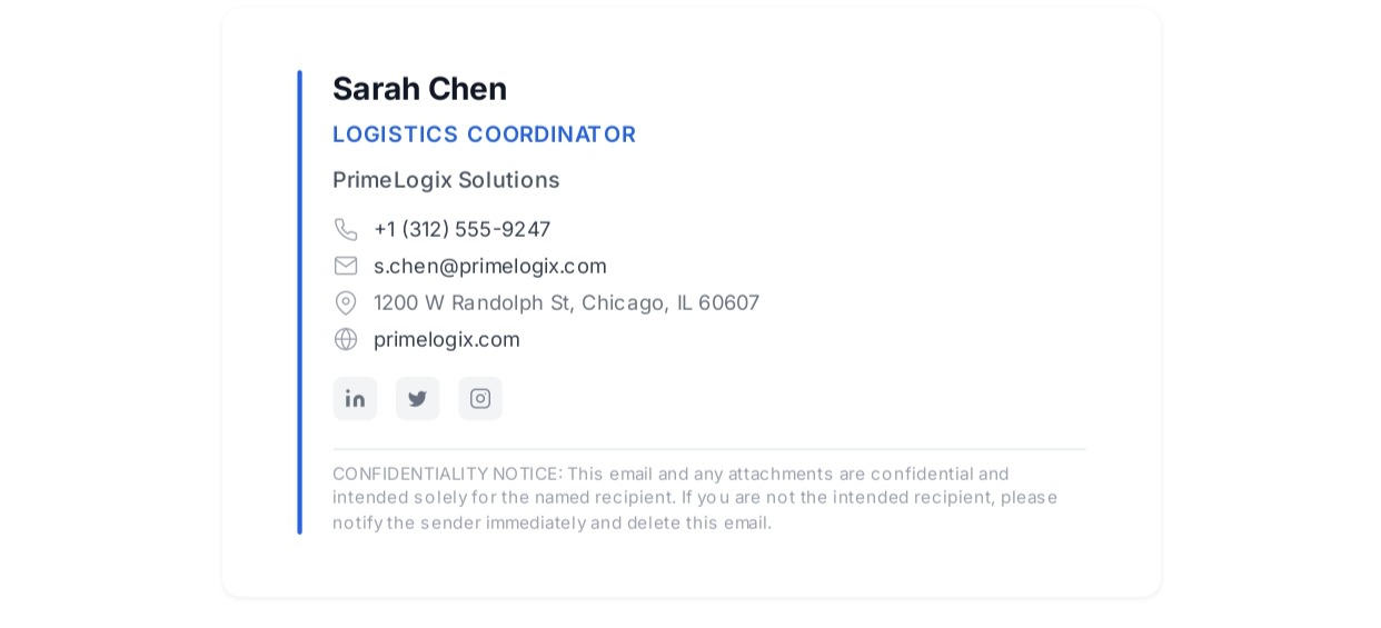 Logistics Coordinator Email Signature - Free AI Email Signature Generator, 50+ Real Email Signature Examples