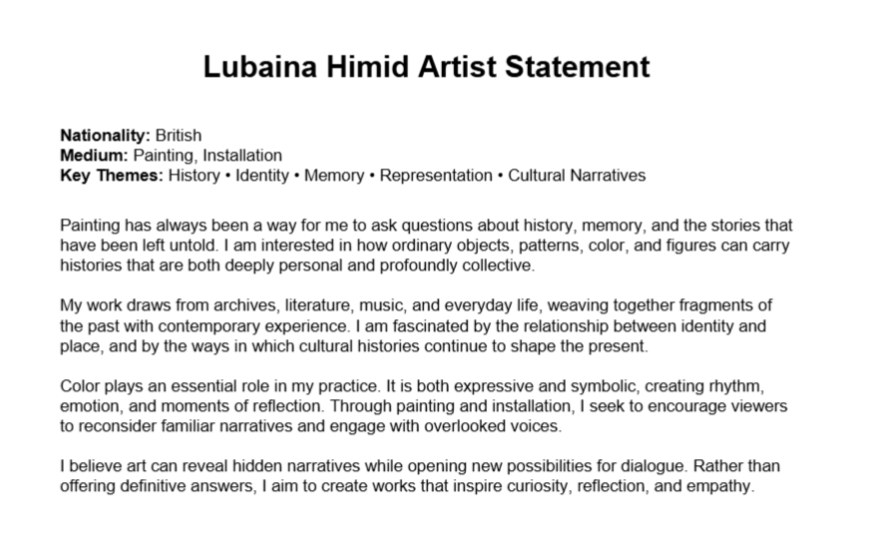 Lubaina Himid Artist Statement - Free AI Artist Statement Generator, 50+ Real Artist Statement Examples