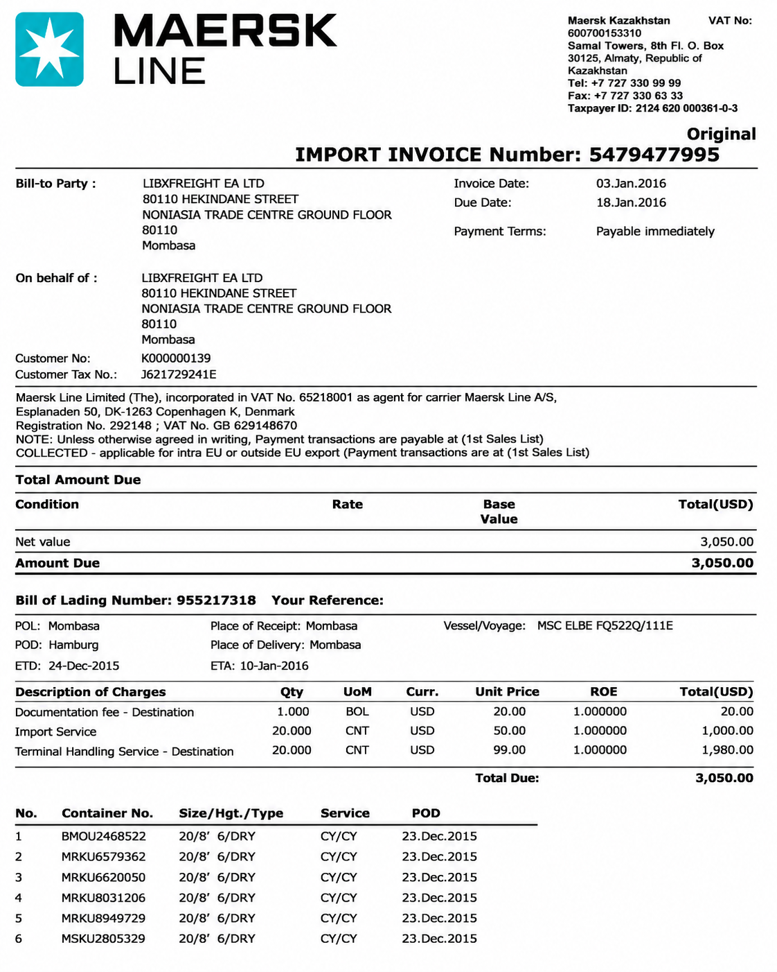 Maersk Invoice  - Free AI Invoice Generator, 50+ Real Invoice Examples