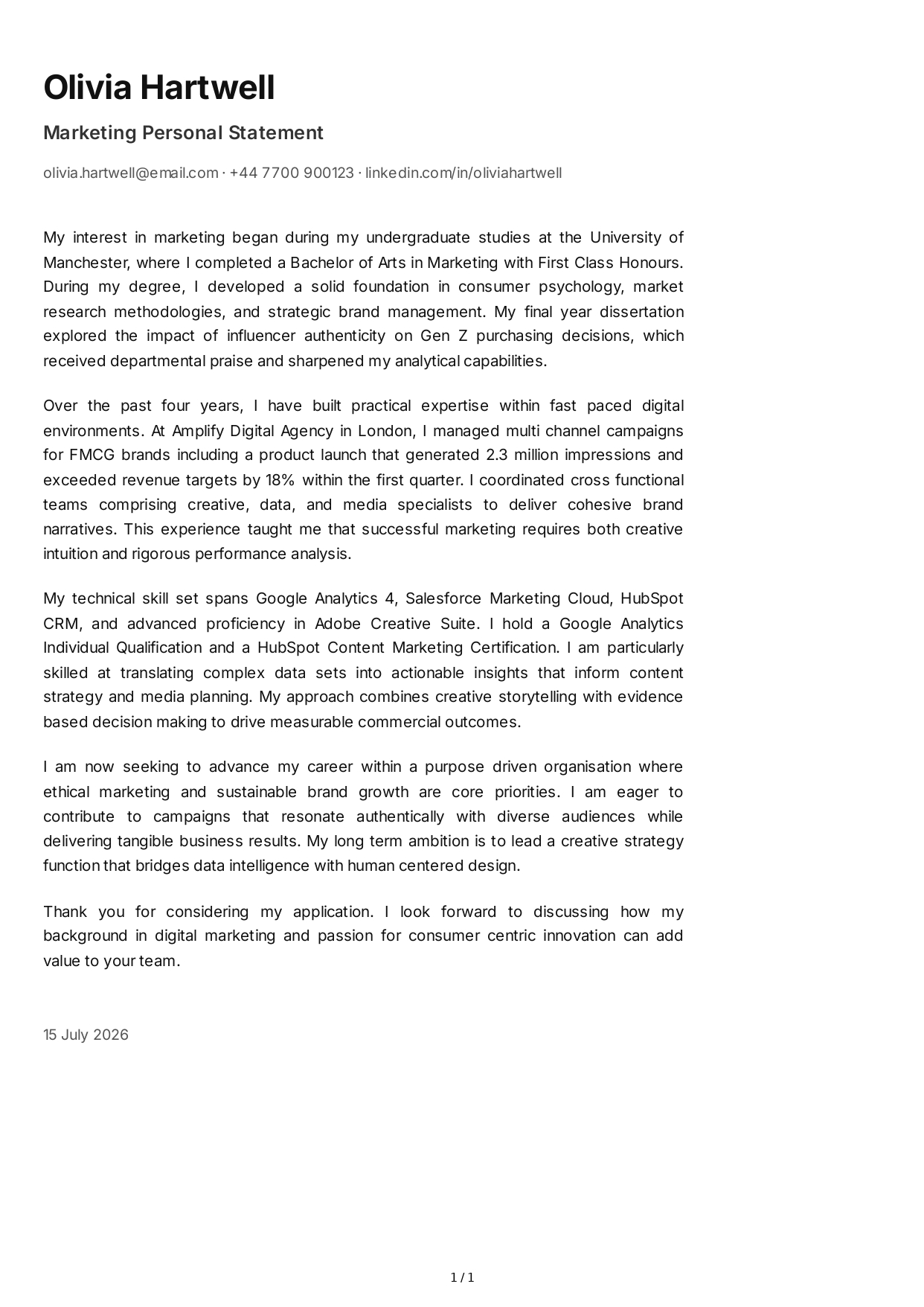 Marketing Personal Statement - Free AI Personal Statement Generator, 50+ Real Personal Statement Examples