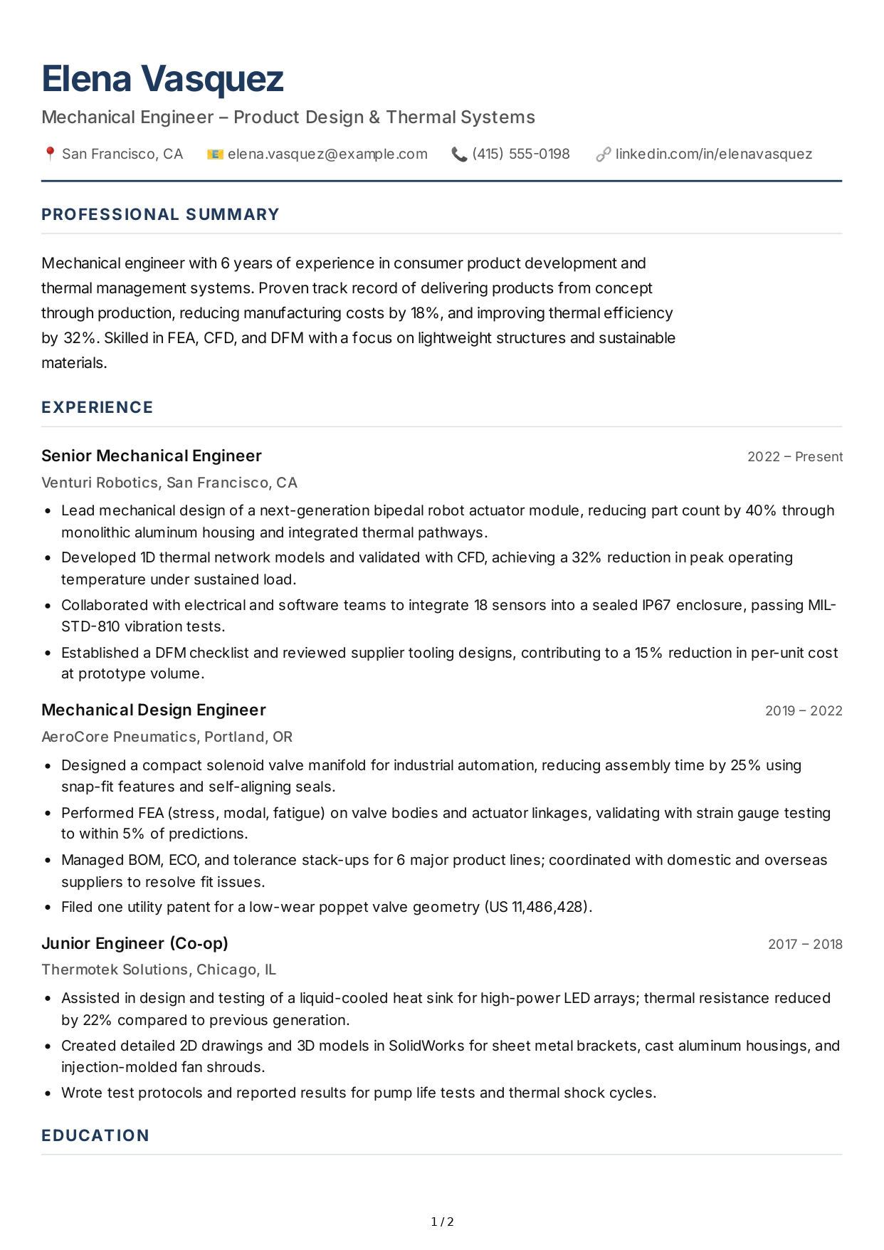 Mechanical Engineer CV - Free AI CV Maker, 50+ Real CV Examples