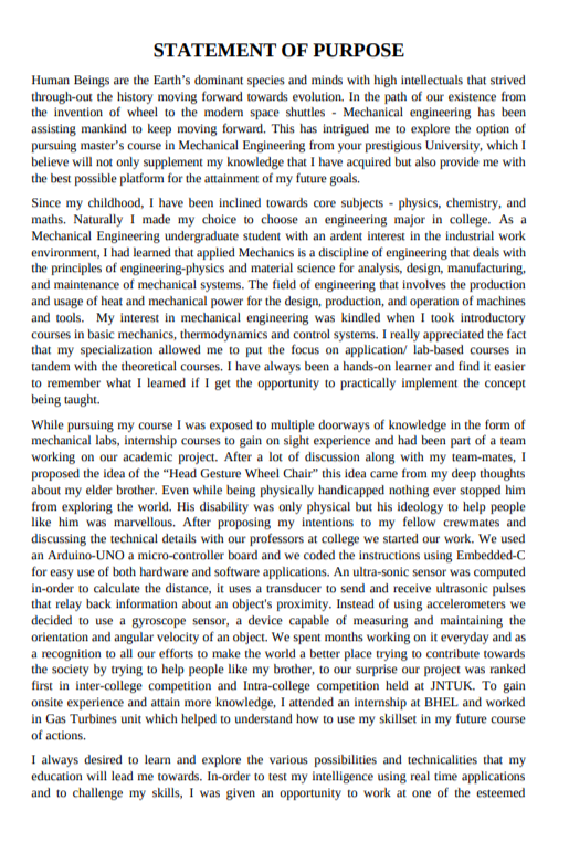 Mechanical Engineer Statement of Purpose - Free AI Statement of Purpose Generator with 50+ Real SOP Examples