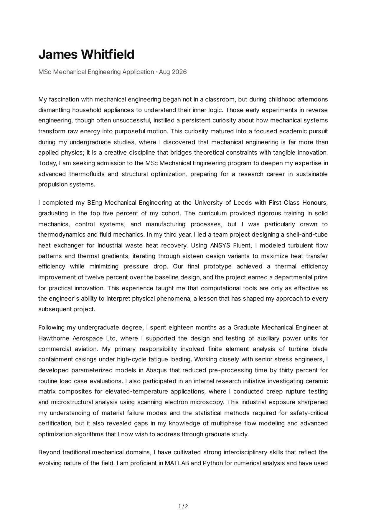 Mechanical Engineering Personal Statement - Free AI Personal Statement Generator, 50+ Real Personal Statement Examples