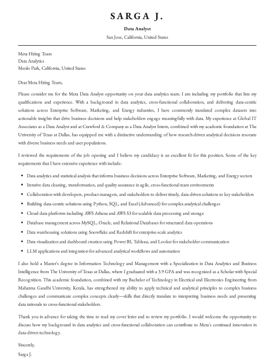 Meta Product Manager Cover Letter - Free AI Cover Letter Generator, 50+ Real Cover Letter Examples