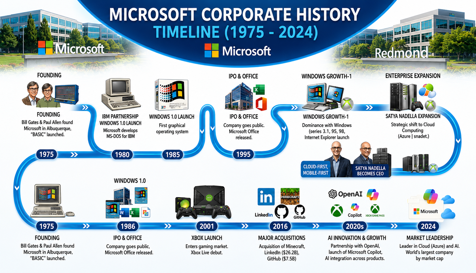 Microsoft Corporate History Timeline - Free AI Timeline Generator, 40+ Real Timeline Examples