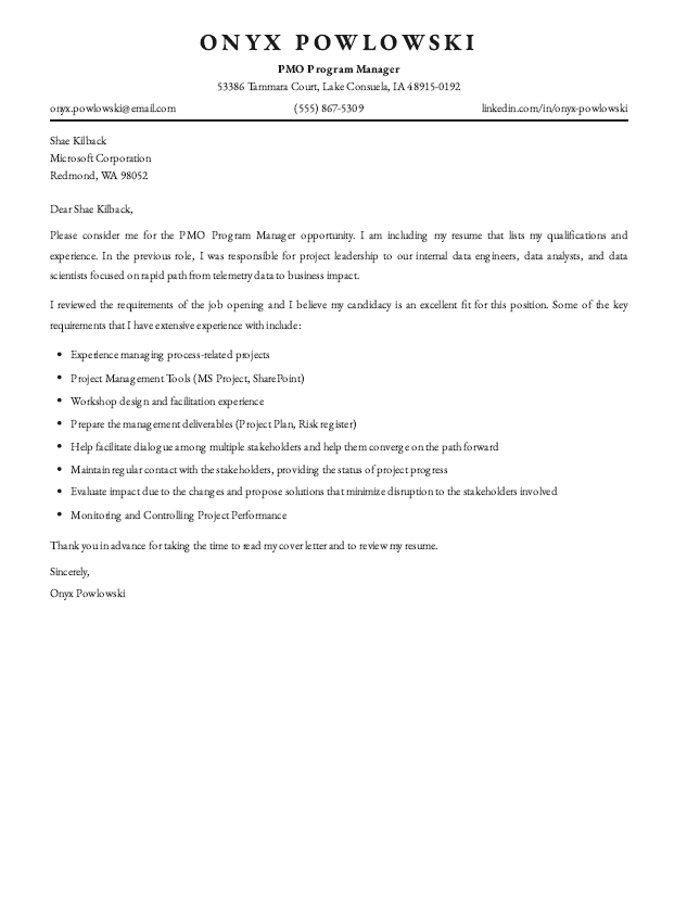 Microsoft Program Manager Cover Letter - Free AI Cover Letter Generator, 50+ Real Cover Letter Examples