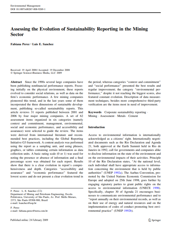 Mining Sustainability Report
