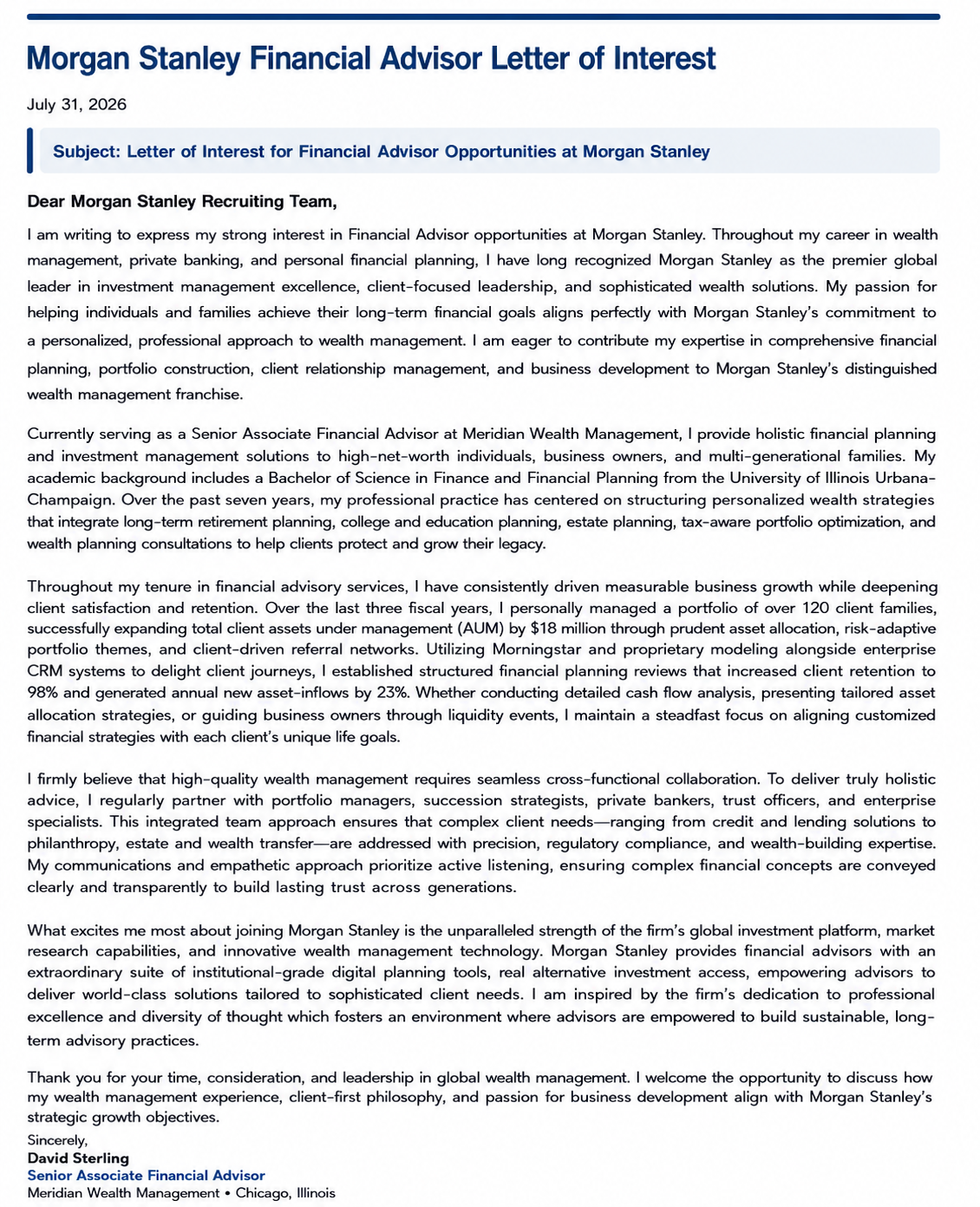 Morgan Stanley Financial Advisor Letter of Interest  - Free AI Letter of Interest Generator, 50+ Real Letter of Interest Examples