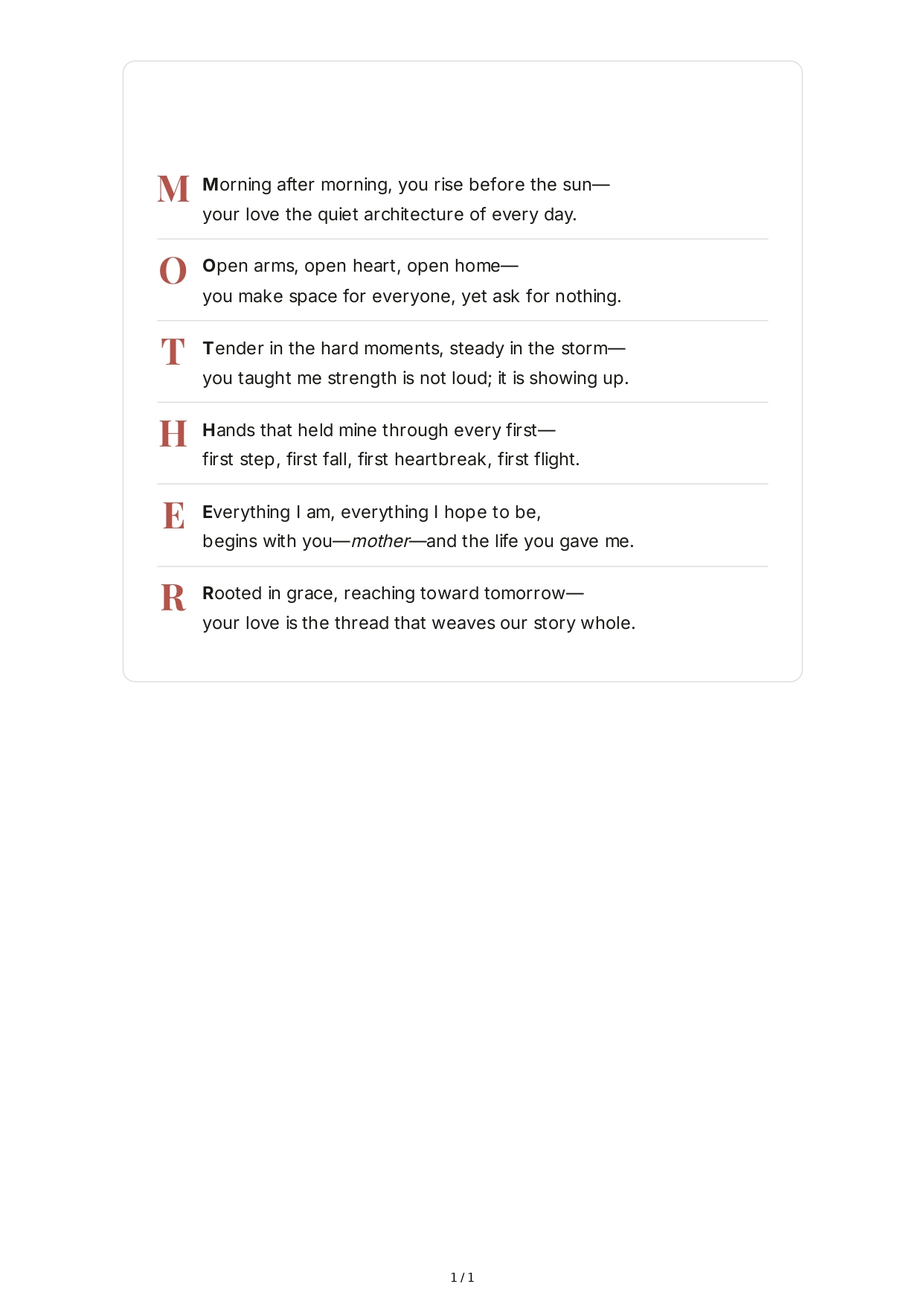 Mother Acrostic Poem - Free AI Acrostic Poem Generator, 50+ Real Acrostic Poem Examples