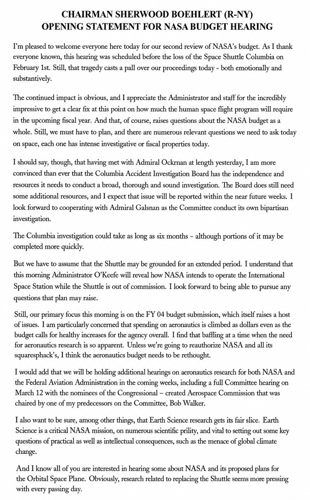 NASA Budget Hearing Opening Statement - Free AI Opening Statement Generator, 50+ Real Opening Statement Examples