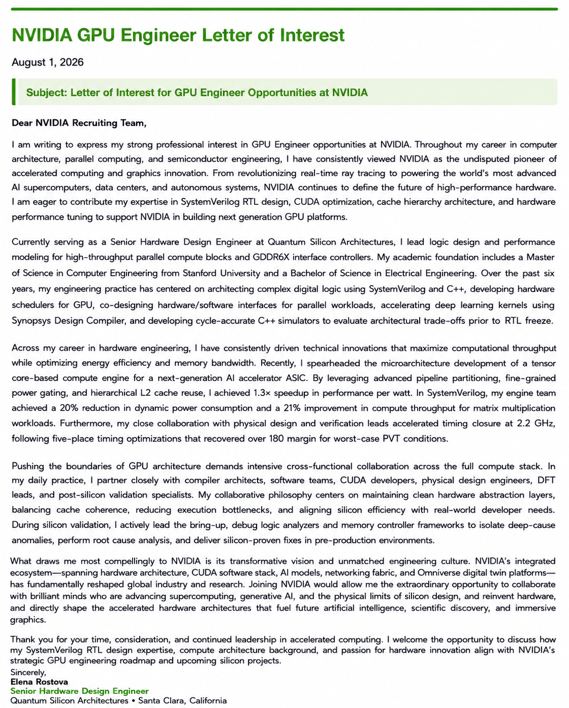 NVIDIA GPU Engineer Letter of Interest - Free AI Letter of Interest Generator, 50+ Real Letter of Interest Examples
