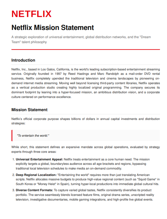 Netflix Mission Statement - Free AI Mission Statement Generator, 50+ Real Mission Statement Examples