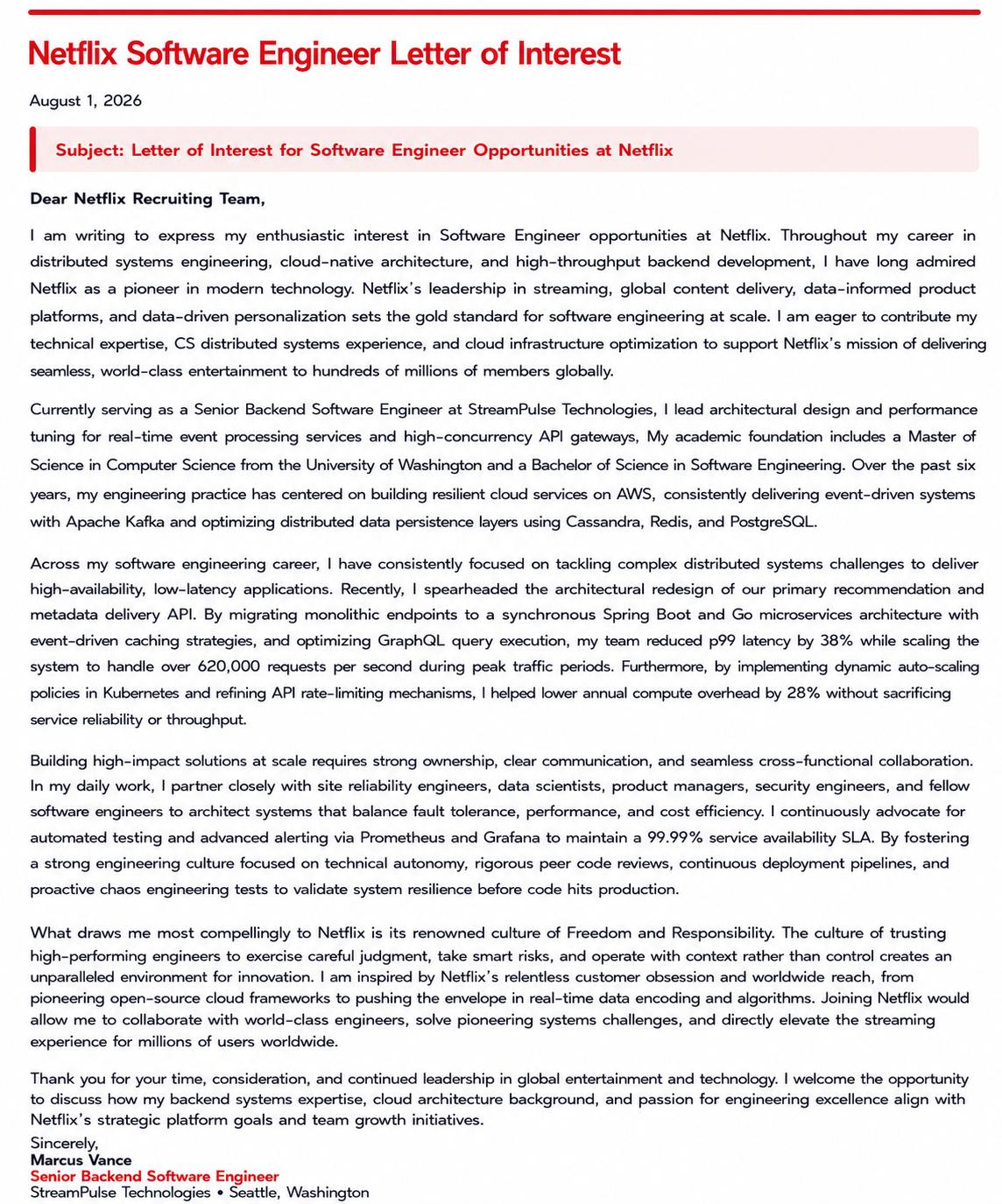 Netflix Software Engineer Letter of Interest - Free AI Letter of Interest Generator, 50+ Real Letter of Interest Examples