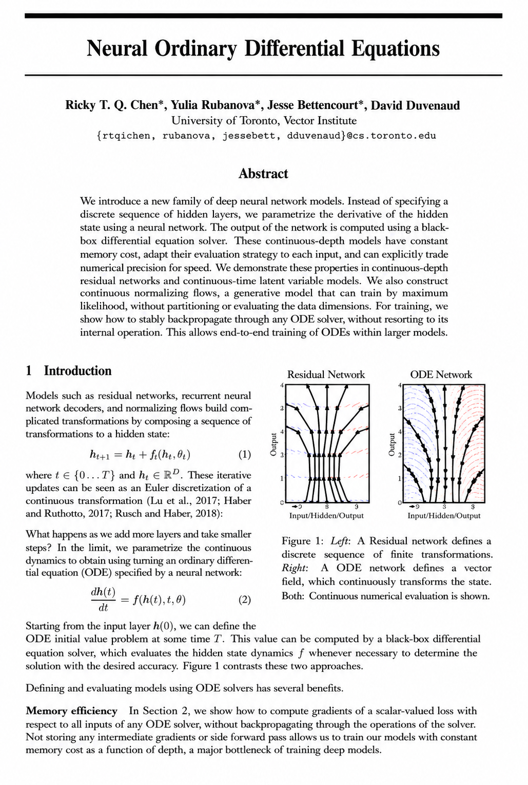 Neural Ordinary Differential Equations Research Paper by University of Toronto - Free AI Research Paper Generator, 50+ Real Research Paper Examples