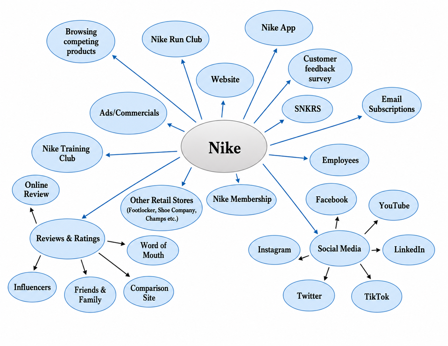 Nike Omnichannel Customer Touchpoint Ecosystem Mind Map - Free AI Mind Map Generator, 30+ Real Mind Map Examples