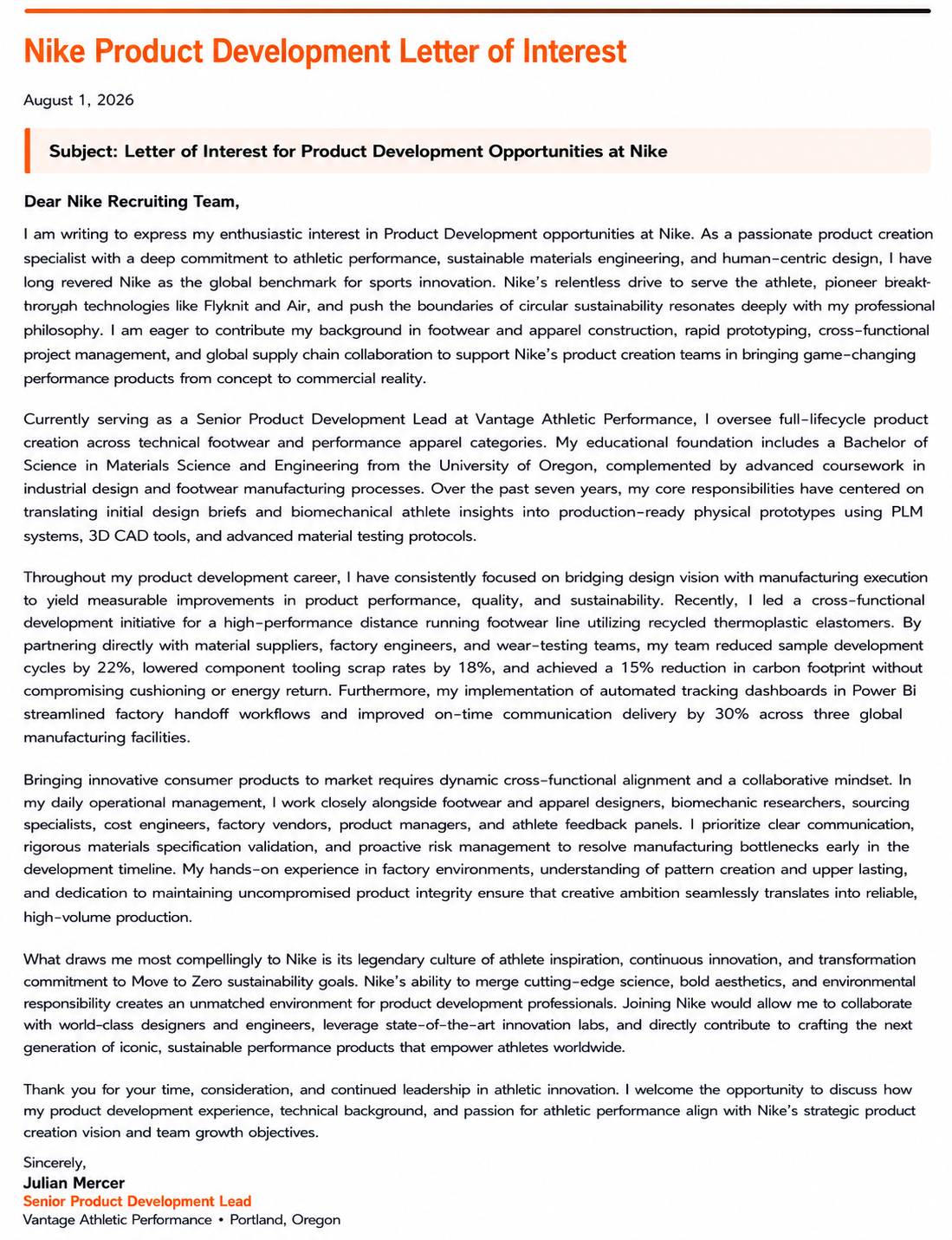 Nike Product Development Letter of Interest - Free AI Letter of Interest Generator, 50+ Real Letter of Interest Examples