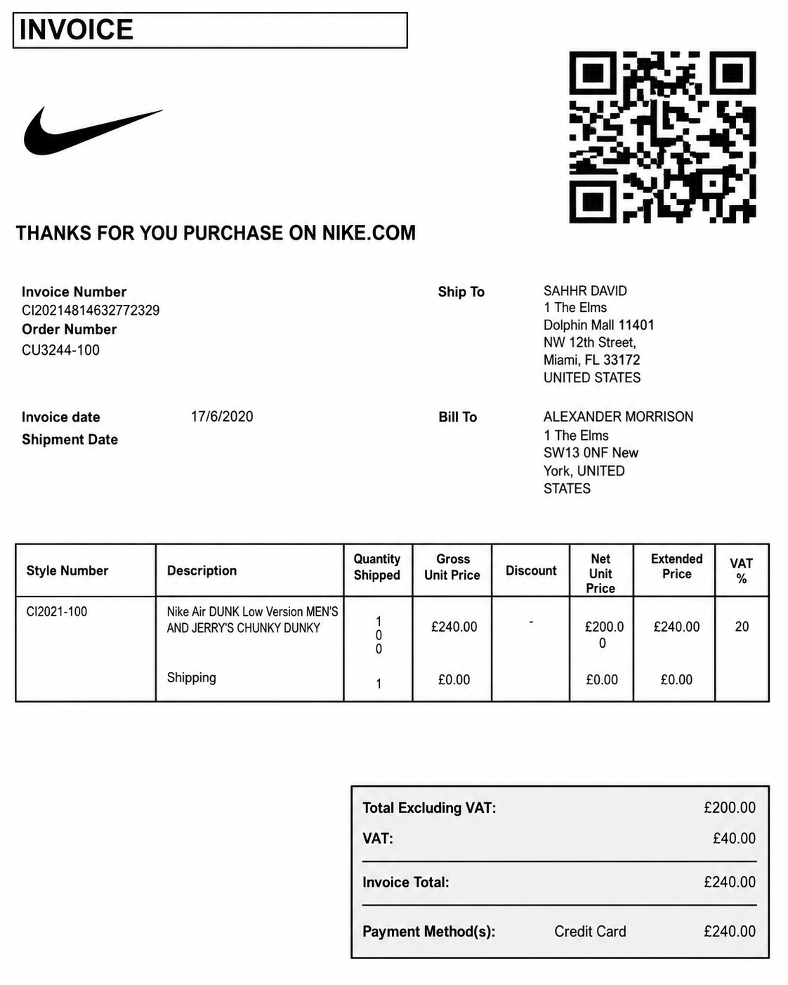 Nike Invoice  - Free AI Invoice Generator, 50+ Real Invoice Examples