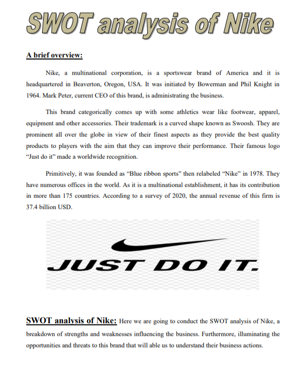 Nike SWOT Analysis - Free AI swot analysis Generator, 50+ Real swot analysis Examples