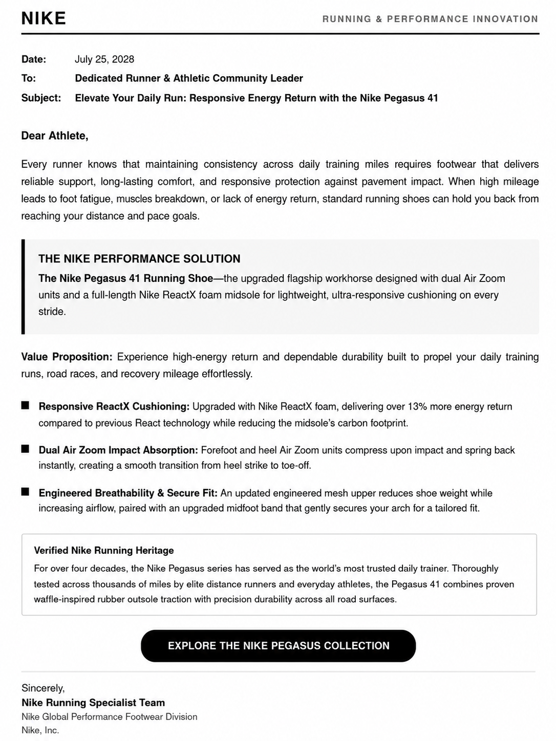 Nike Sales Letter - Free AI Sales Pitch Generator, 40+ Real Sales Pitch Examples