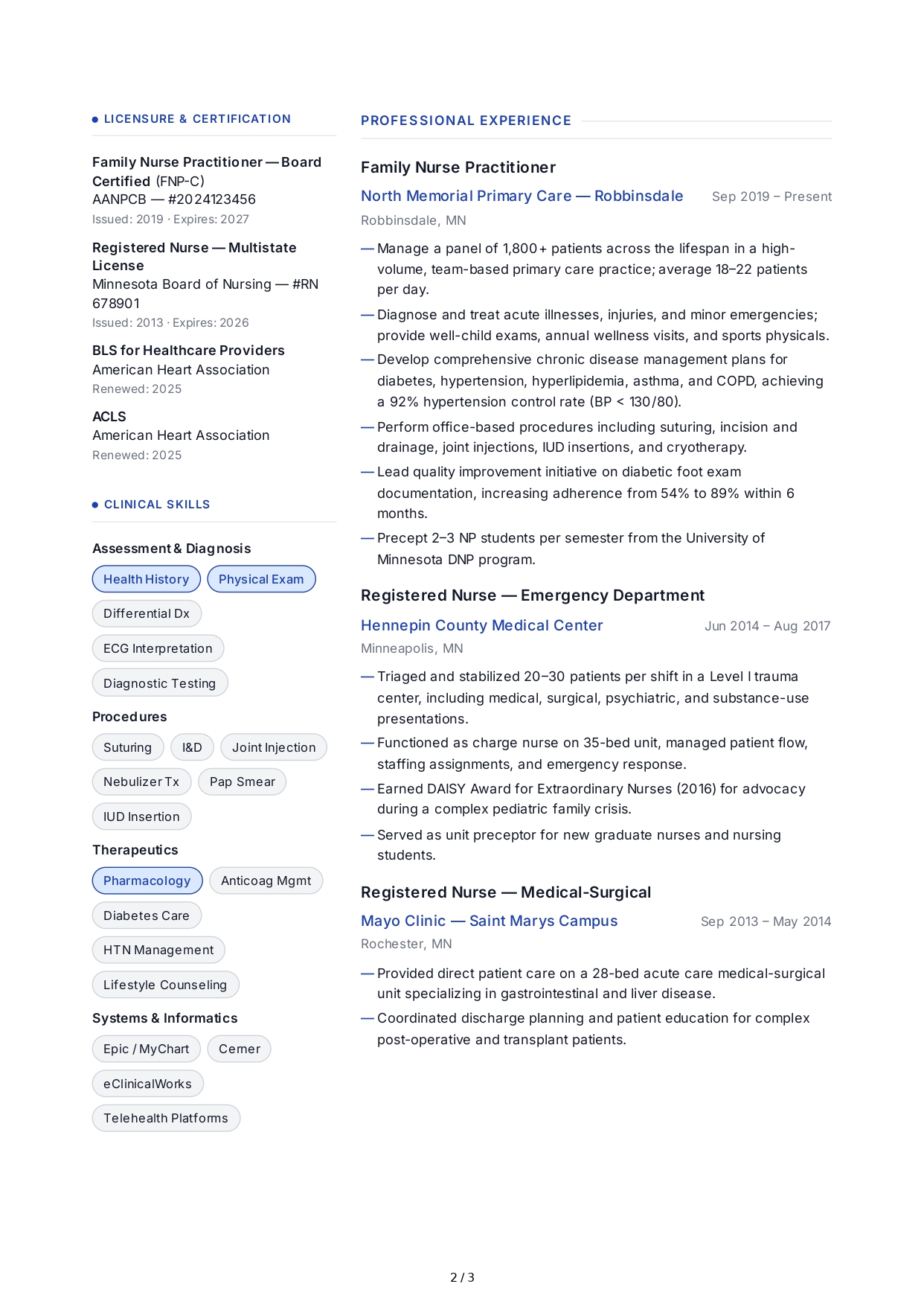 Nurse Practitioner CV - Free AI CV Maker, 50+ Real CV Examples