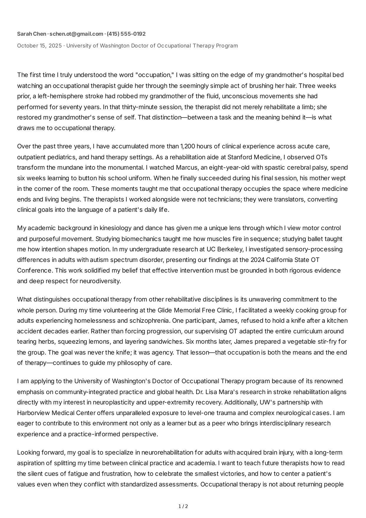 Occupational Therapy Personal Statement - Free AI Personal Statement Generator, 50+ Real Personal Statement Examples