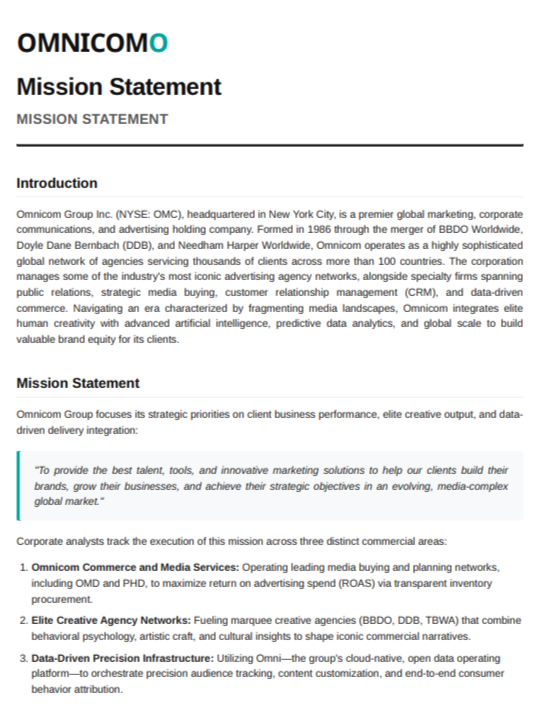Omnicom Mission Statement - Free AI Mission Statement Generator, 50+ Real Mission Statement Examples
