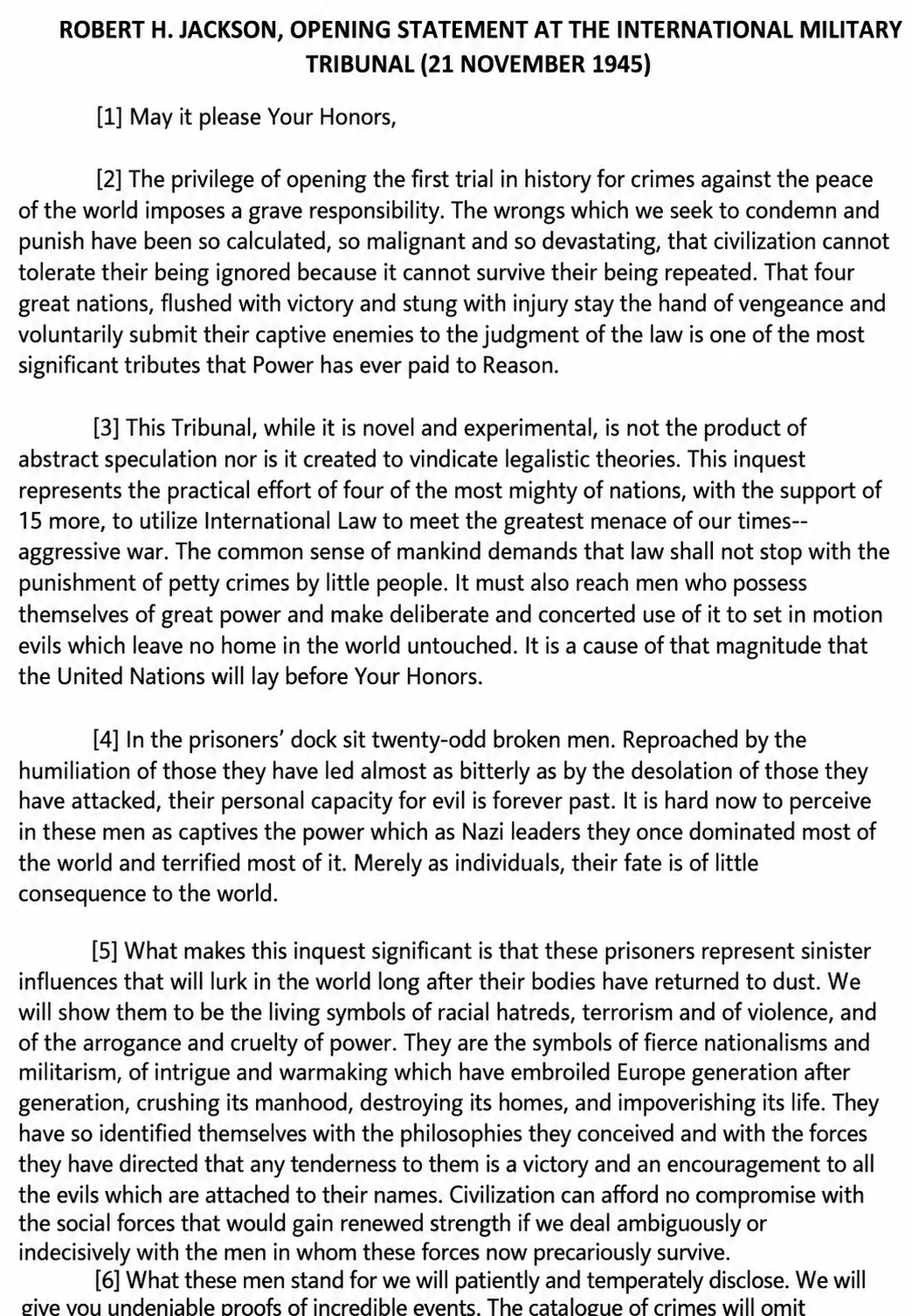 Opening Statement by Robert H. Jackson - Free AI Opening Statement, 50+ Real Opening Statement Examples