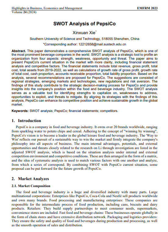 PepsiCo Swot Analysis  - Free AI swot analysis Generator, 50+ Real swot analysis Examples