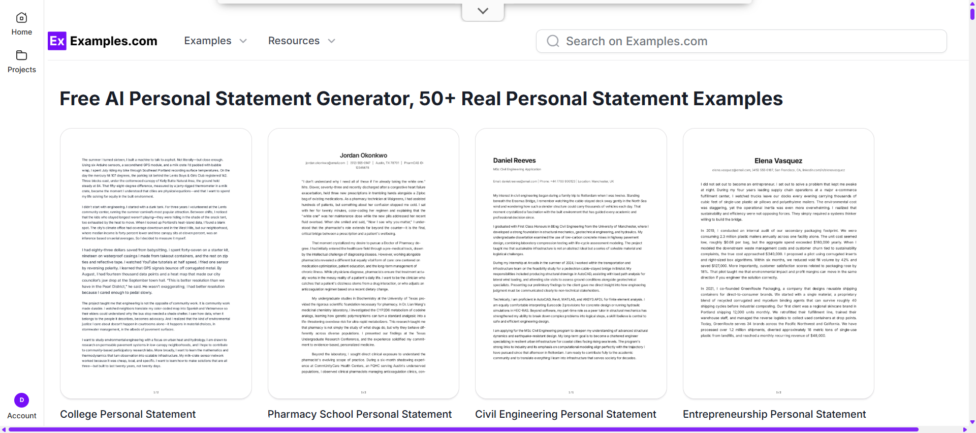 Personal Statement Examples