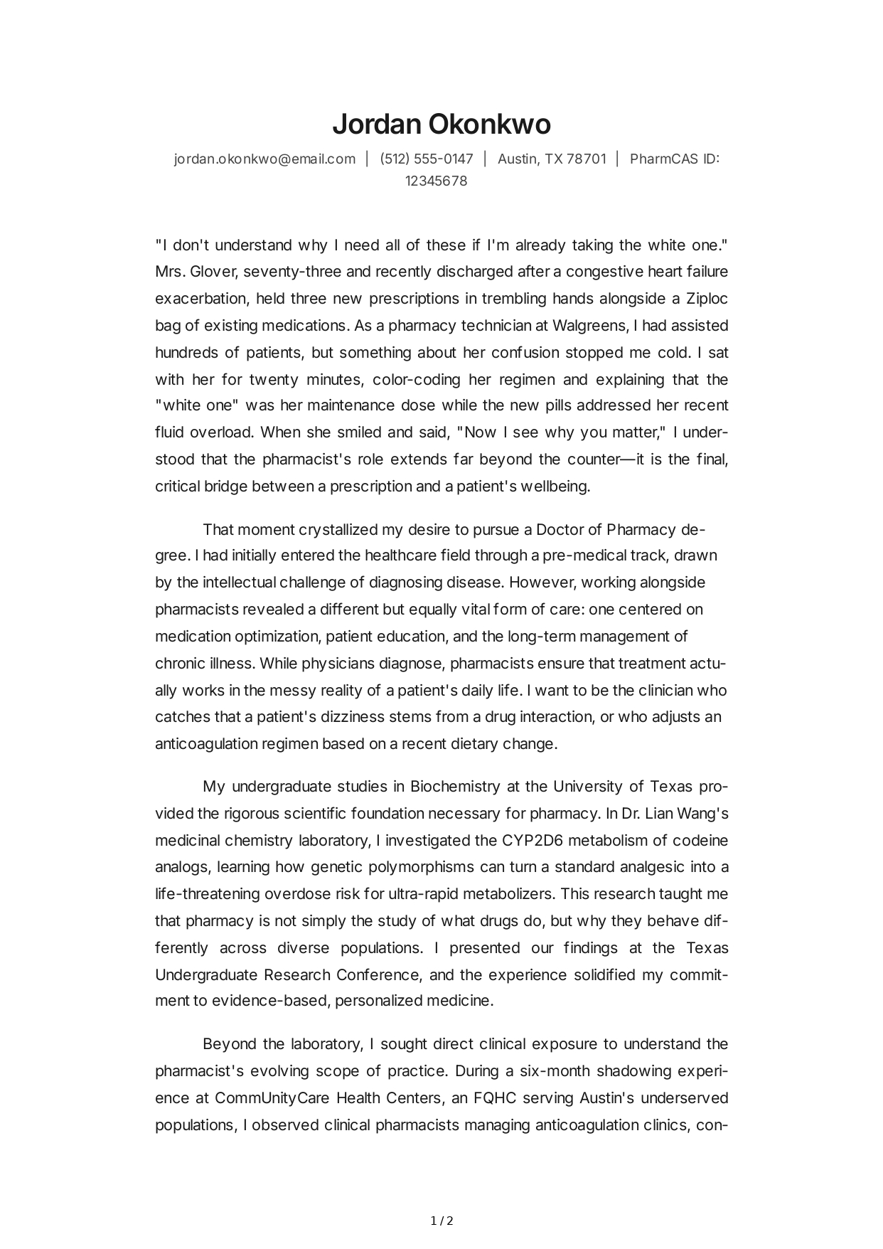 Pharmacy School Personal Statement - Free AI Personal Statement Generator, 50+ Real Personal Statement Examples