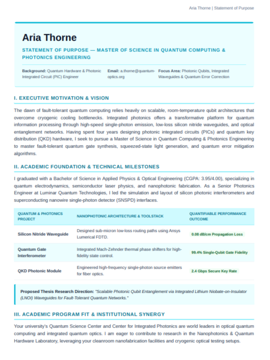 Photonics Engineering Statement of Purpose - Free AI Statement of Purpose Generator with 50+ Real SOP Examples