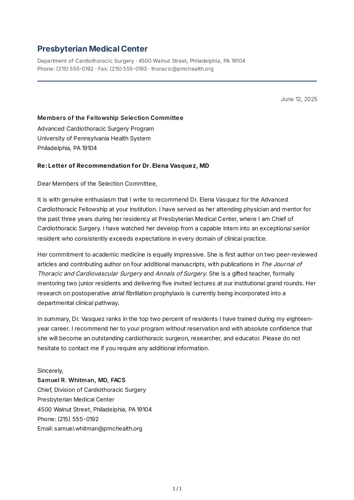 Physician Reference Letter - Free AI Reference Letter Generator, 50+ Real Reference Letter Examples