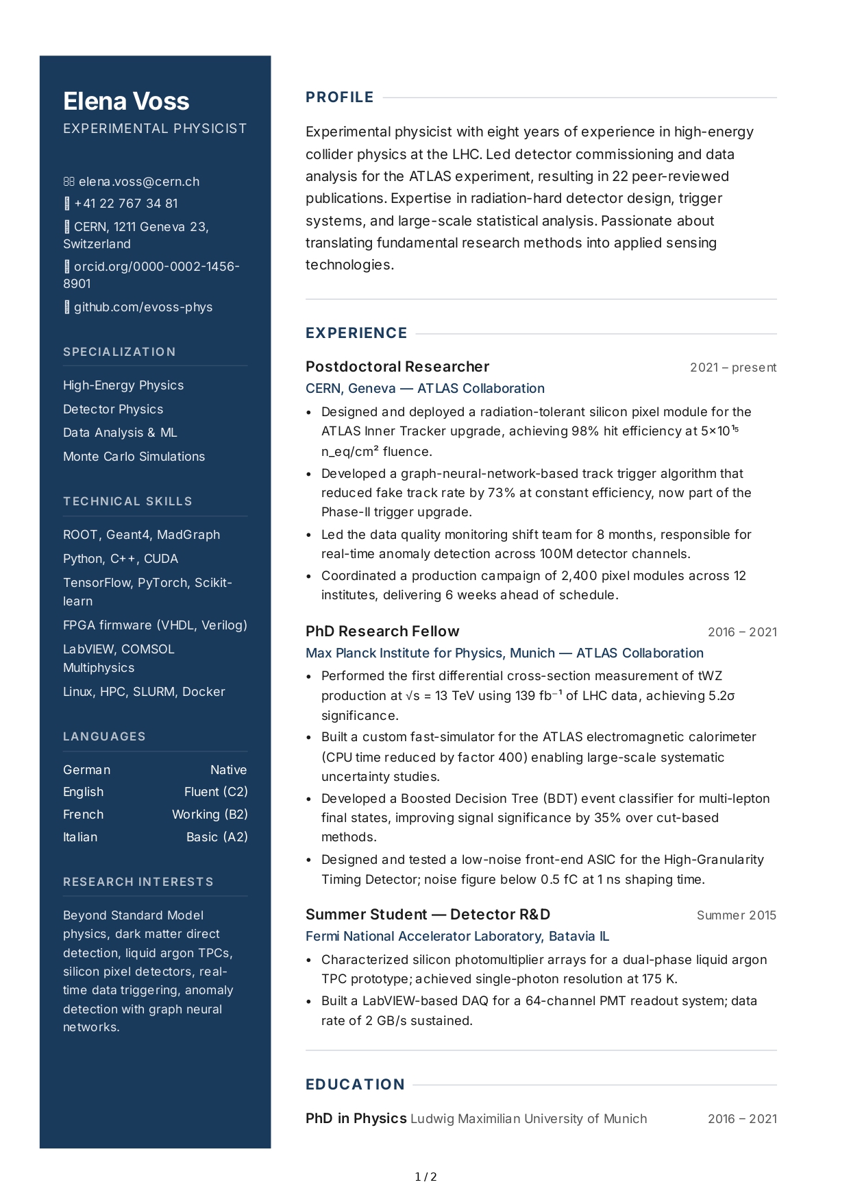 Physicist CV - Free AI CV Maker, 50+ Real CV Examples