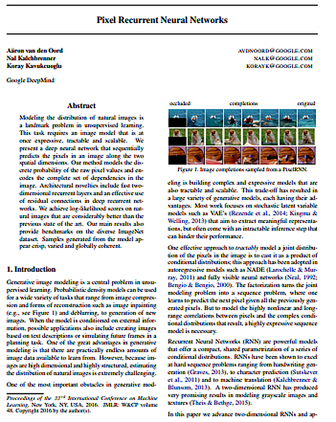 PixelRNN Research Paper by University of California - Free AI Research Paper Generator, 50+ Real Research Paper Examples
