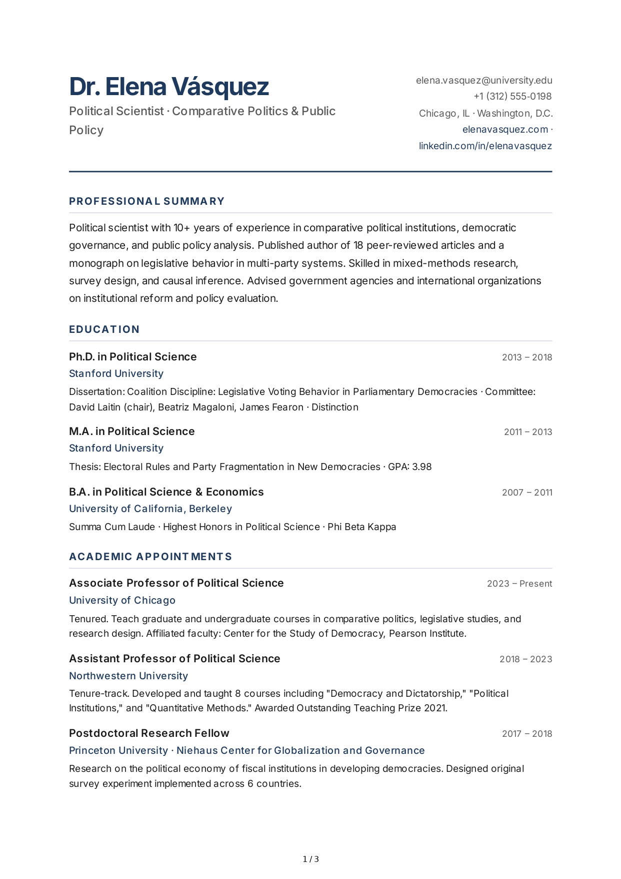 Political Scientist CV - Free AI CV Maker, 50+ Real CV Examples