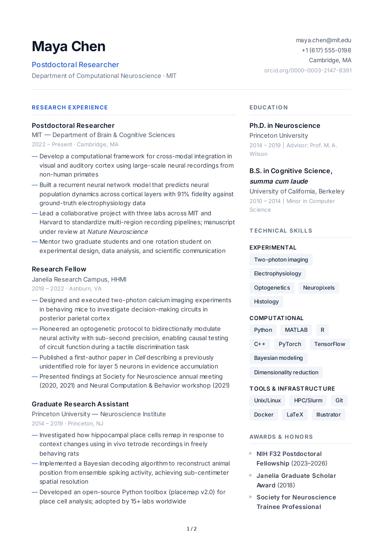 Postdoctoral Researcher CV - Free AI CV Maker, 50+ Real CV Examples