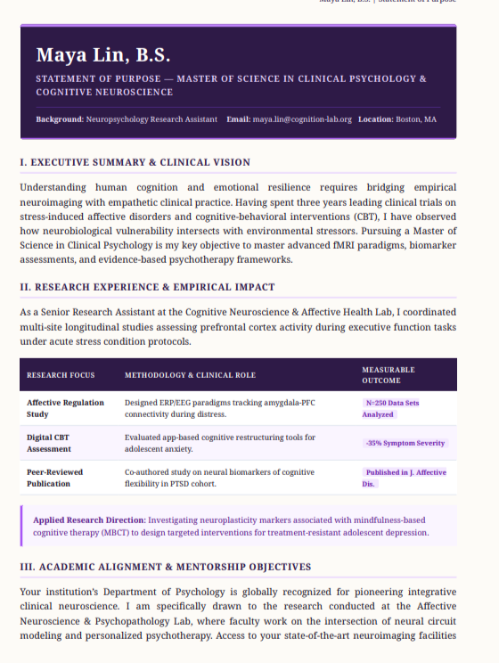 Psychology Statement of Purpose - Free AI Statement of Purpose Generator with 50+ Real SOP Examples