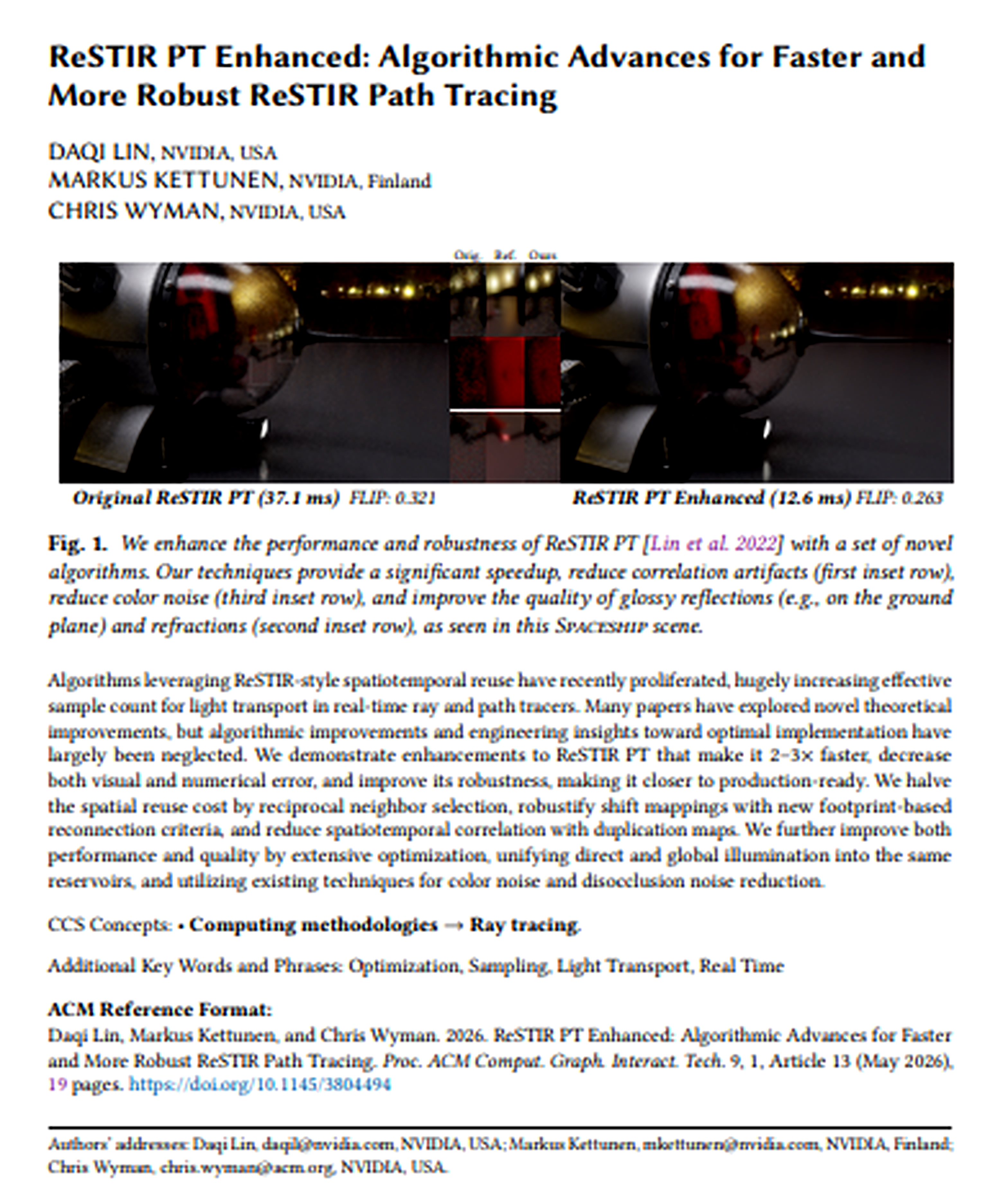 ReSTIR PT Enhanced Research Paper by NVIDIA - Free AI Research Paper Generator, 50+ Real Research Paper Examples