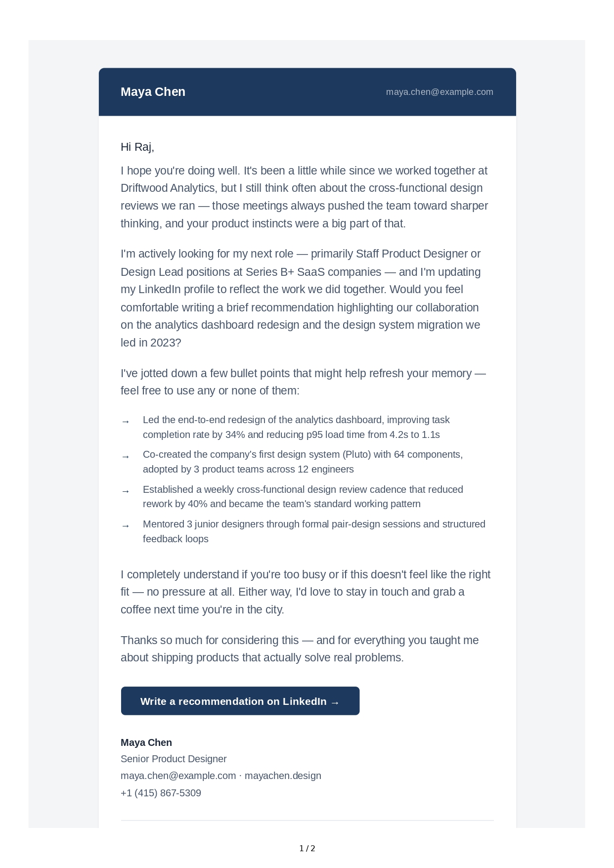 Recommendation Request Email - Free AI Email Generator, 50+ Real Email Examples