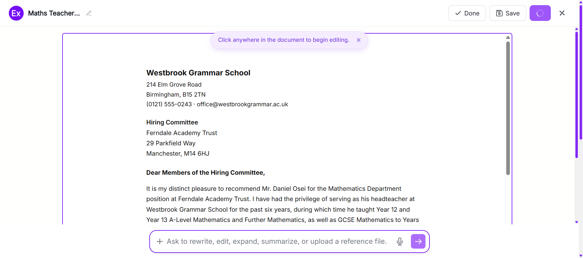 Reference Letter Examples