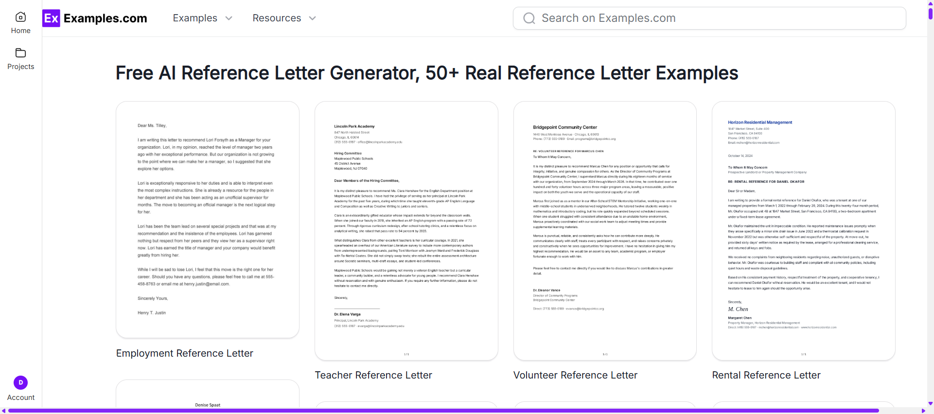 Reference Letter Examples