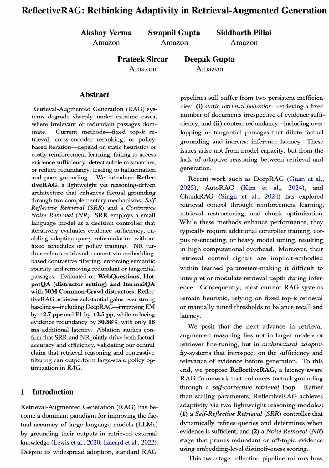 ReflectiveRAG Research Paper by Amazon - Free AI Research Paper Generator, 50+ Real Research Paper Examples