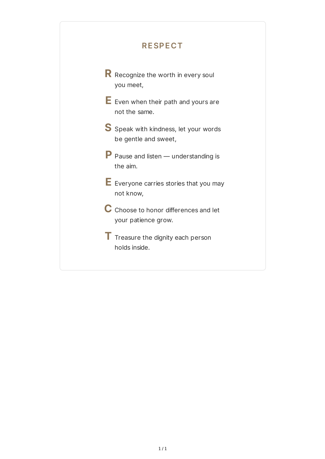 Respect Acrostic Poem