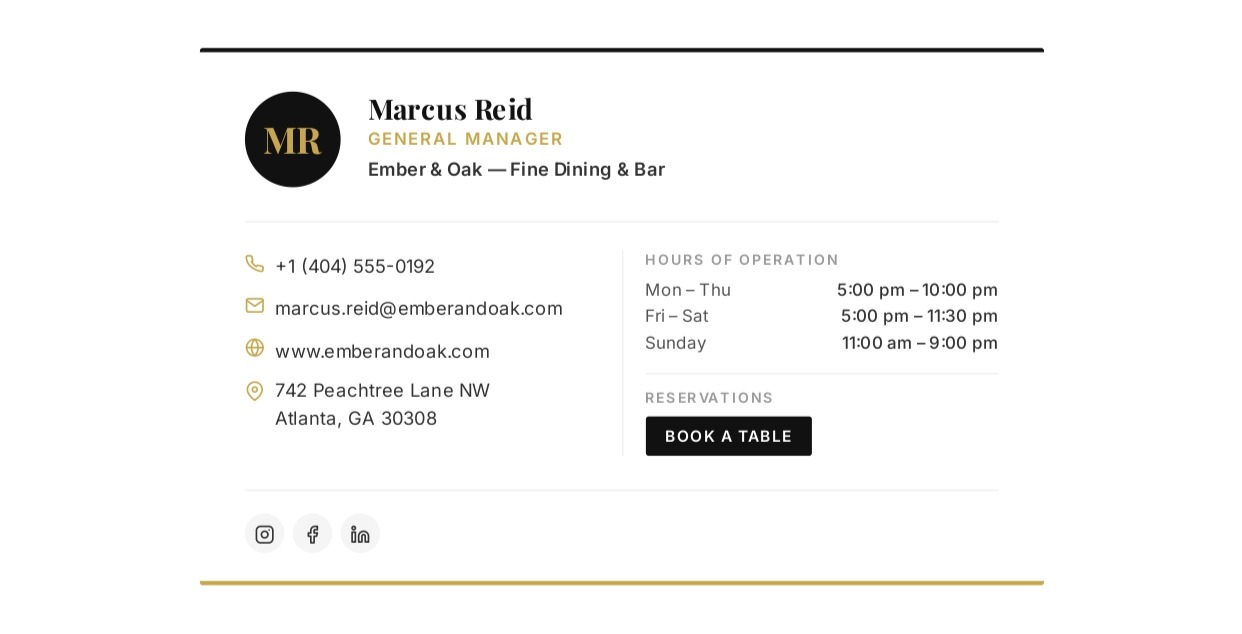 Restaurant Manager Email Signature - Free AI Email Signature Generator, 50+ Real Email Signature Examples