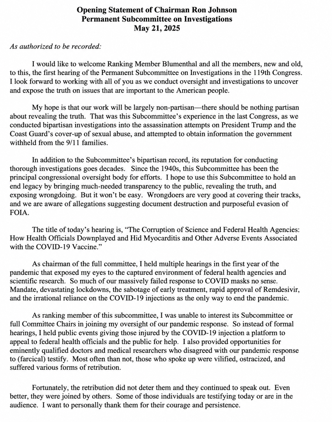Ron Johnson Opening Statement - Free AI Opening Statement Generator, 50+ Real Opening Statement Examples