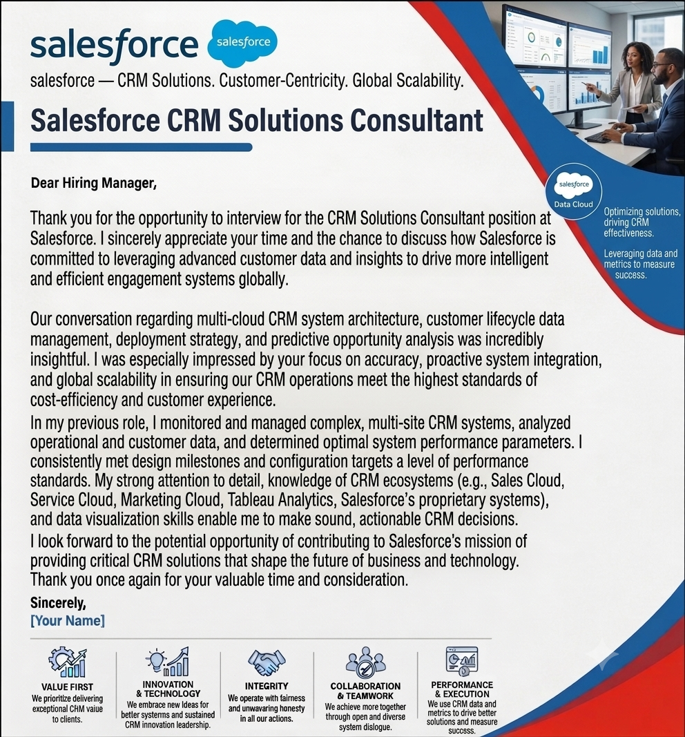 Salesforce CRM Solutions Consultant - AI Thank you Email after Interview Generator