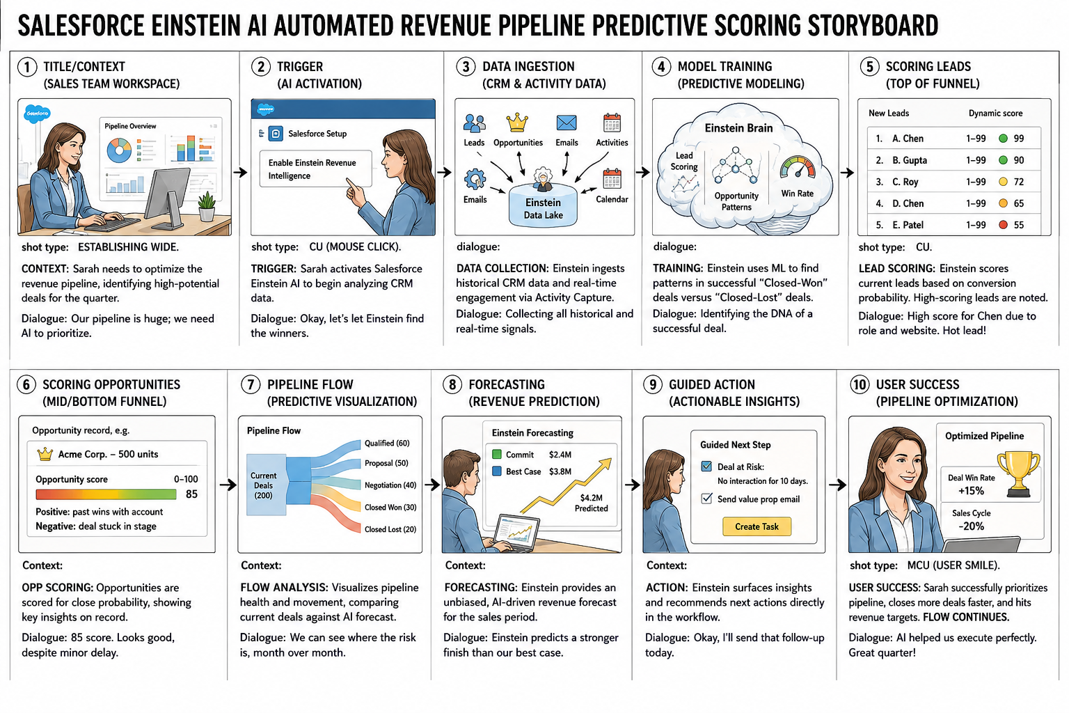 Salesforce Einstein AI Automated Revenue Pipeline Predictive Scoring Storyboard - Free AI Storyboard Generator, 40+ Real Storyboard Examples