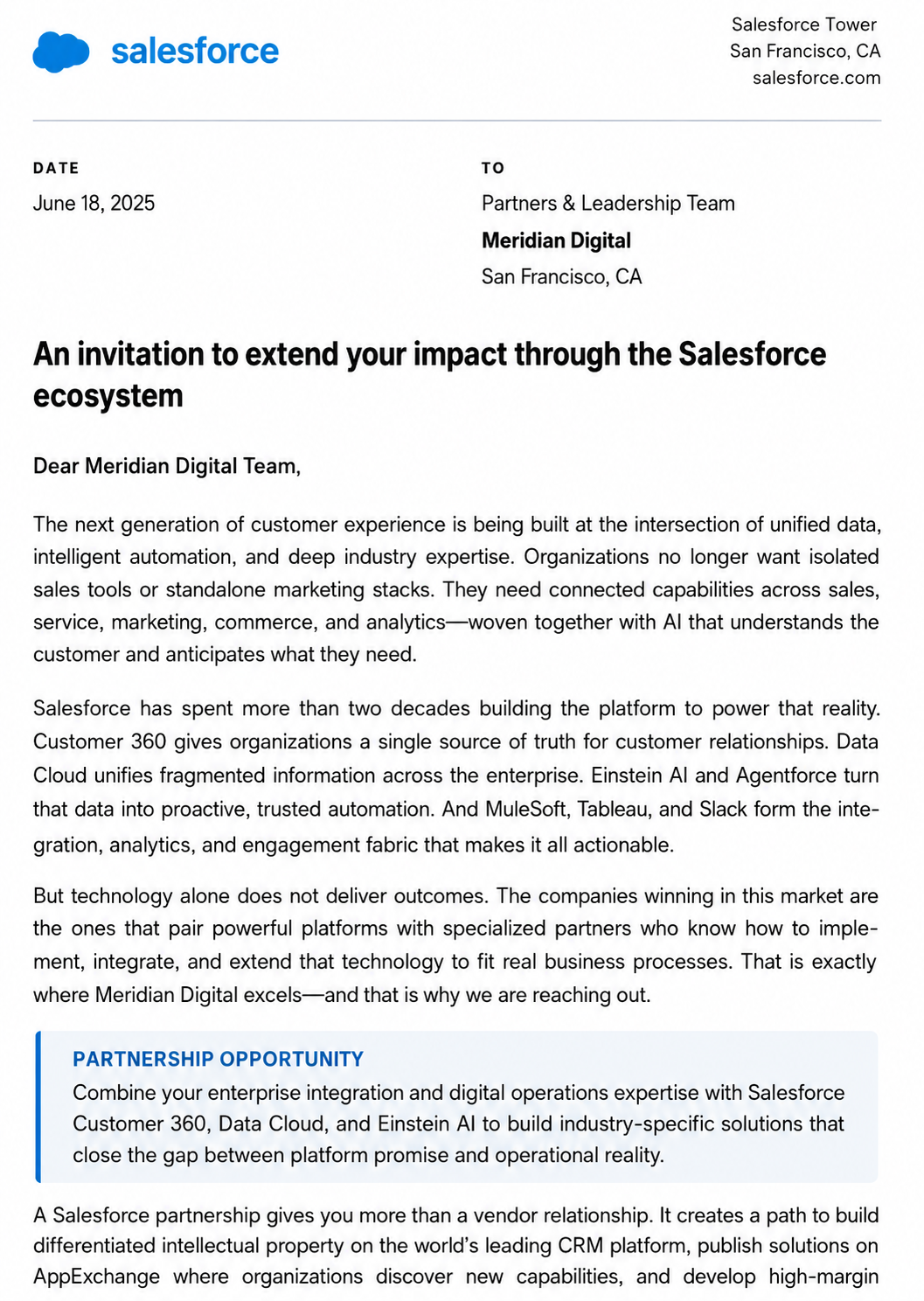 Salesforce Partner Sales Letter - Free AI Sales Pitch Generator, 50+ Real Sales Pitch Examples