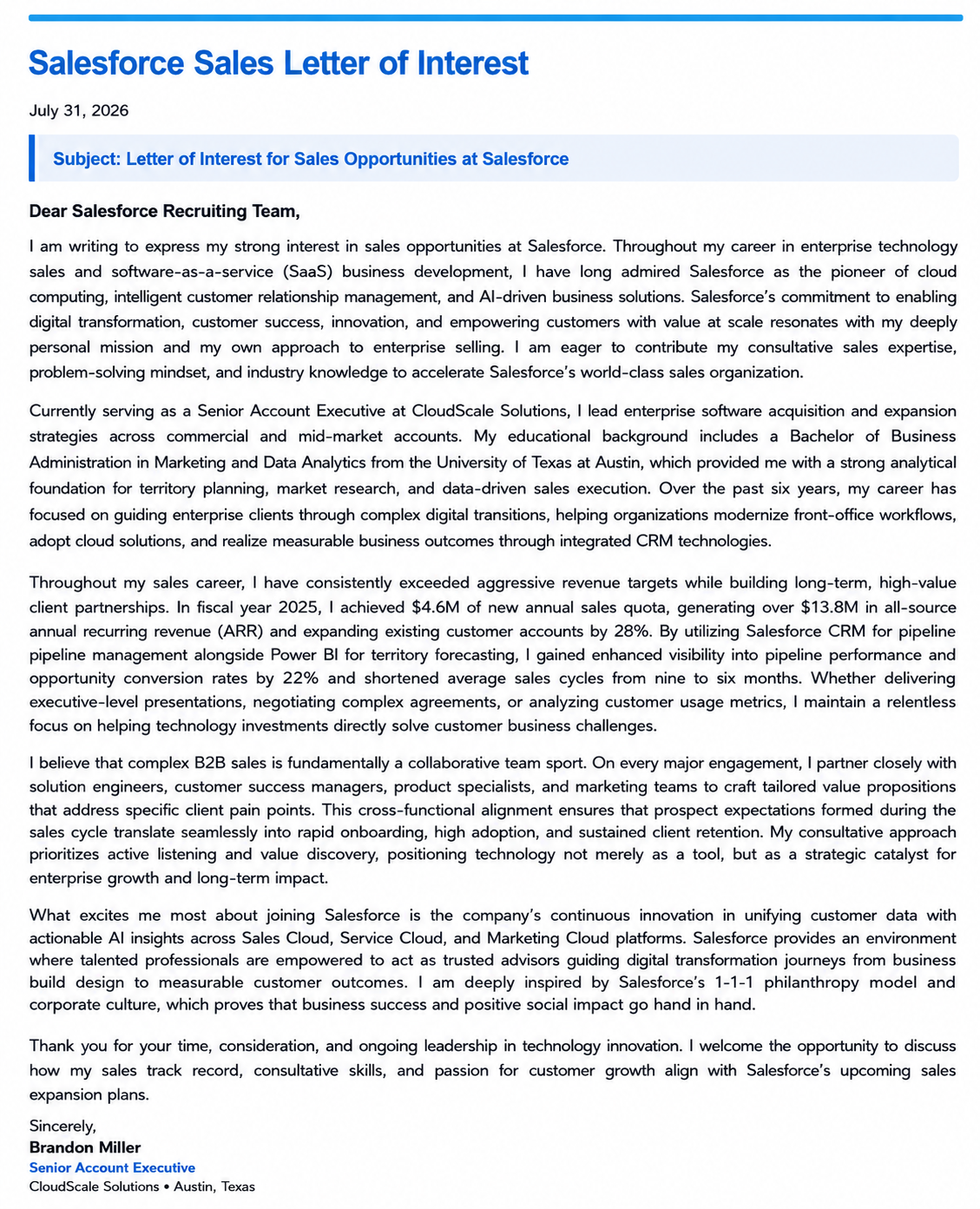 Salesforce Sales Letter of Interest - Free AI Letter of Interest Generator, 50+ Real Letter of Interest Examples