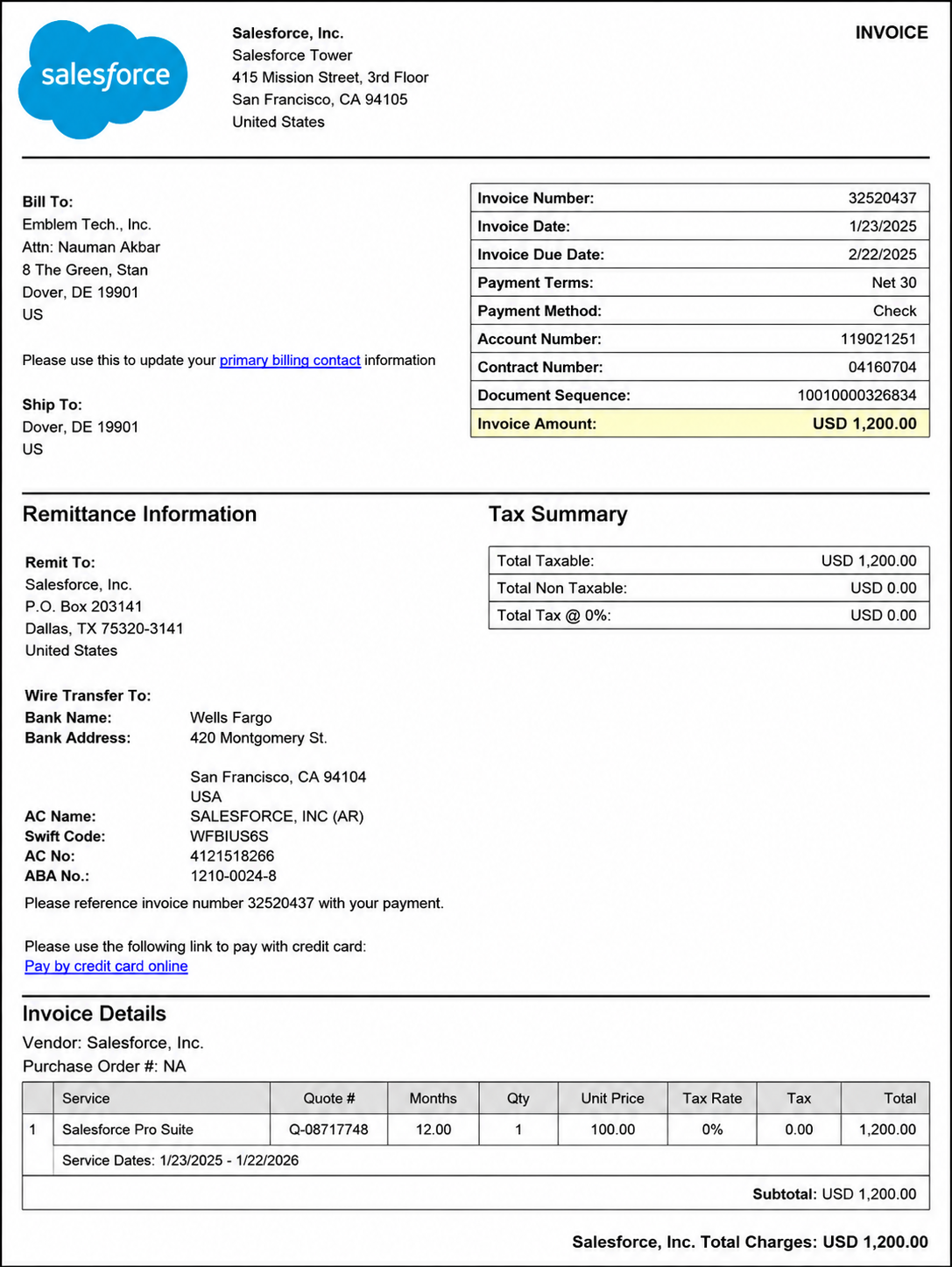 Salesforce Invoice  - Free AI Invoice Generator, 50+ Real Invoice Examples